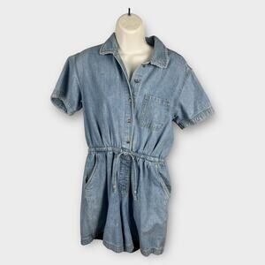Vintage 90s Denim Short Romper Gloria Vanderbilt Size Large Petite Buttons